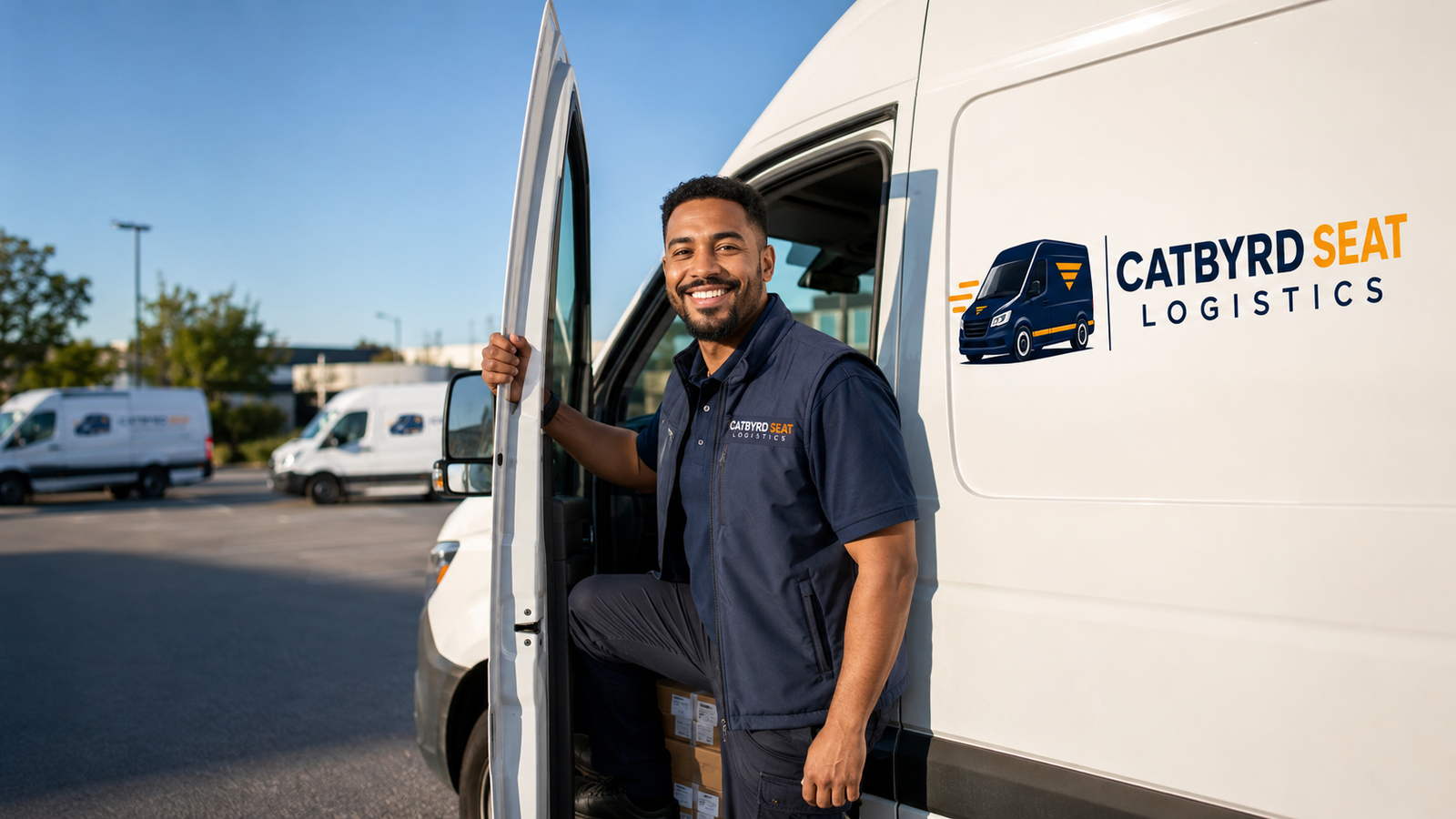 Catbyrd Seat Logistics delivery associate near delivery vans